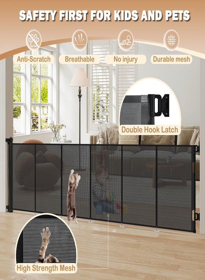SMONTER Extra Wide Retractable Dog Gates, Mesh Baby Gate with Support Rods Extend to 118" Wide 33" Tall, Portable Safety Retractable Gate for Stairs, Indoor/Outdoor, Black - Image 4
